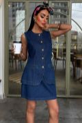 Kolsuz Yelekli Mini Etekli Denim Takım 10164 resmi